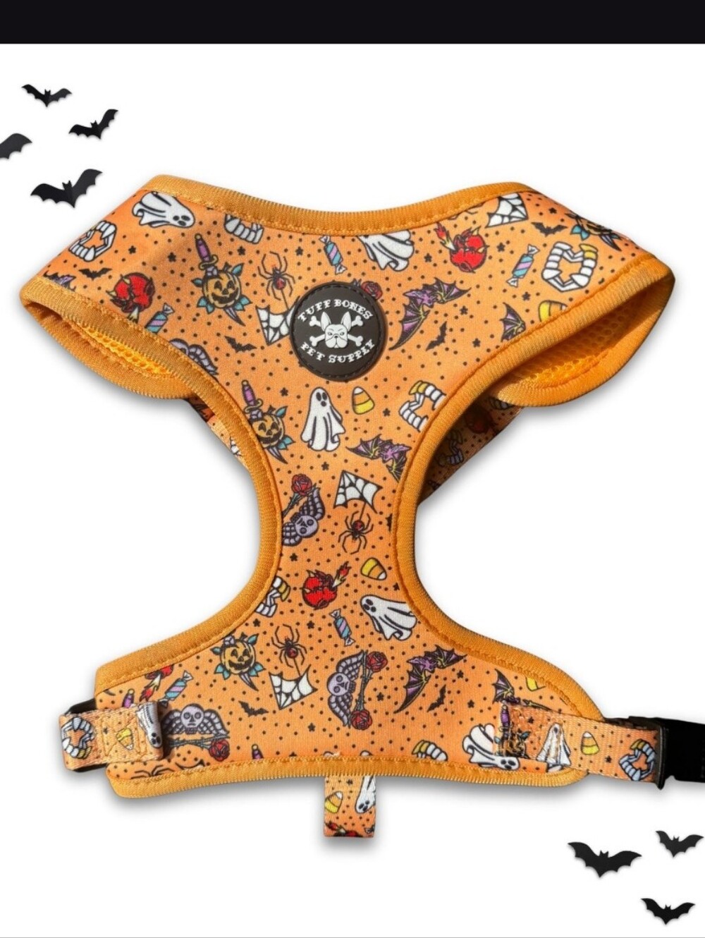 Tuff Bones Orange Halloween Print Dog Harness